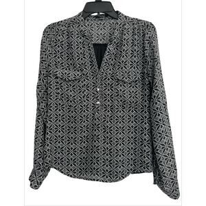 Timing Black Geometric Design Work Career Casual Blouse Top Women’s Size Small
